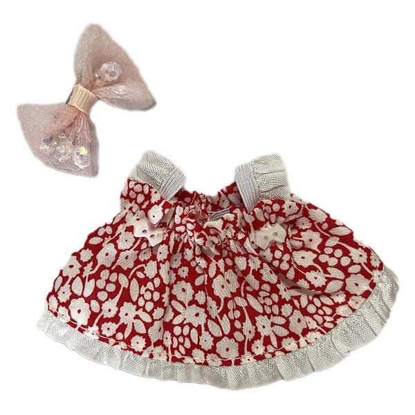 Plüschpuppenkleid mit roten elastischen Accessoires, 2 Stück