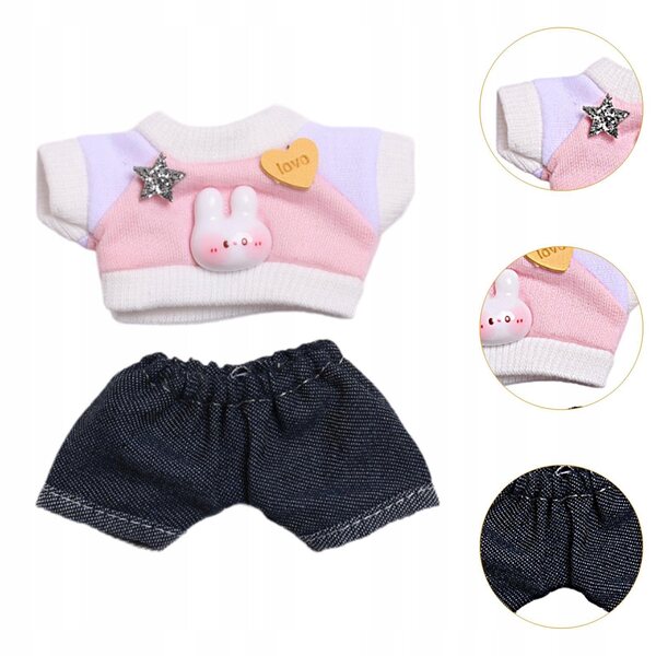 6-Zoll-Puppenkleidung, 2-teiliges Set, rosa T-Shirt und kurze Jeans