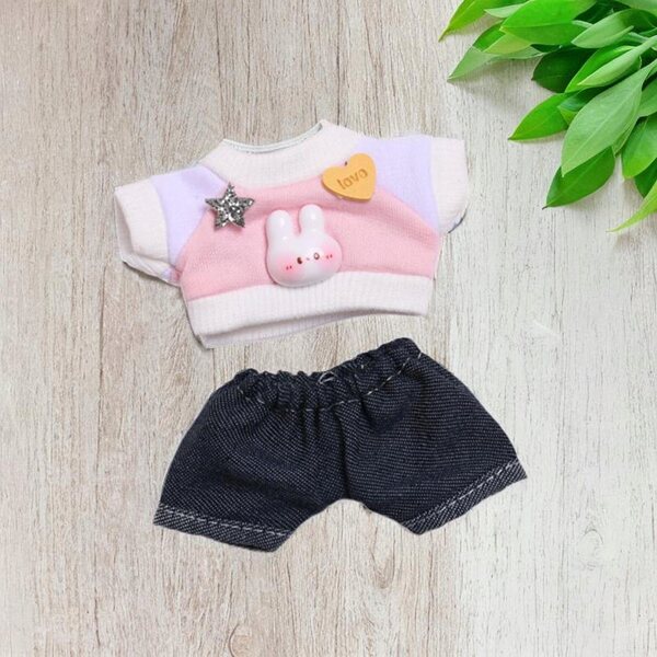 6-Zoll-Puppenkleidung, 2-teiliges Set, rosa T-Shirt und kurze Jeans
