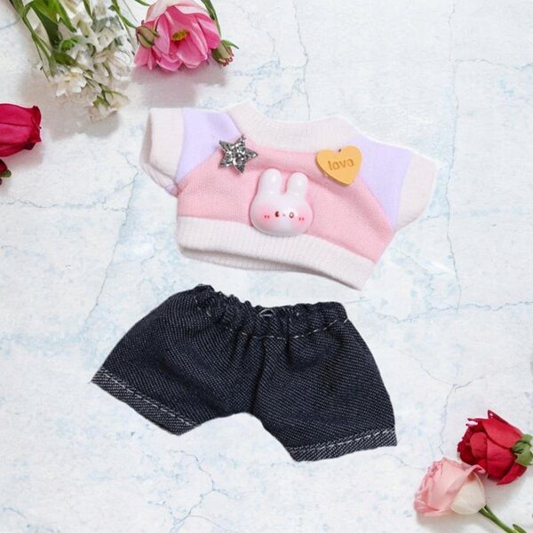 6-Zoll-Puppenkleidung, 2-teiliges Set, rosa T-Shirt und kurze Jeans