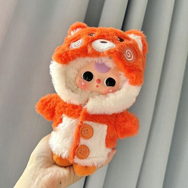 Cosplay-Kostüm für 20-cm-Puppen aus orangefarbenem Kapuzenplüsch