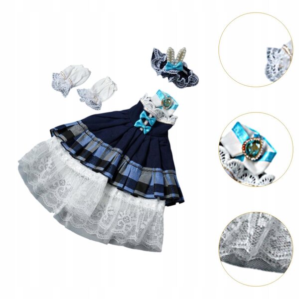 Prinzessinnenkleid für eine 1/6-BJD-Puppe: blaues Outfit, Anziehset