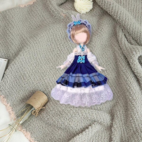 Prinzessinnenkleid für eine 1/6-BJD-Puppe: blaues Outfit, Anziehset