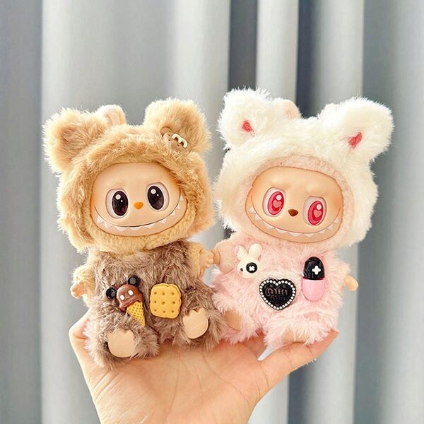Rosa Plüsch-Einteiler für 15–17 cm große Puppen, weiches und modisches DIY-Outfit