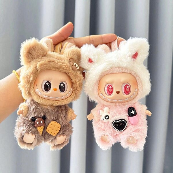 Rosa Plüsch-Einteiler für 15–17 cm große Puppen, weiches und modisches DIY-Outfit