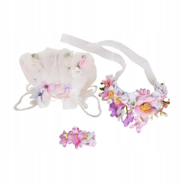 3x Kleidung für Puppen 15-17 cm mit Band und rosa Blumenclip