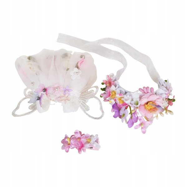 3x Kleidung für Puppen 15-17 cm mit Band und rosa Blumenclip