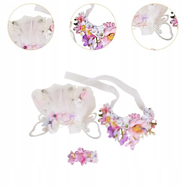 3x Kleidung für Puppen 15-17 cm mit Band und rosa Blumenclip