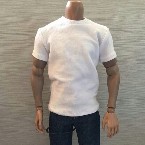 T-shirt bianca 1/6 per figure maschili da 12 pollici, cotone, manica corta