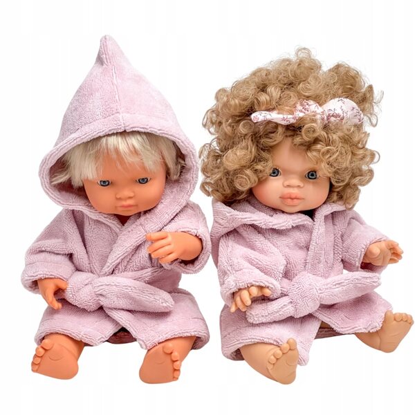 Rosa Bademantel für Miniland 38 cm und Paola Reina 34 cm Puppen aus Bambusstoff