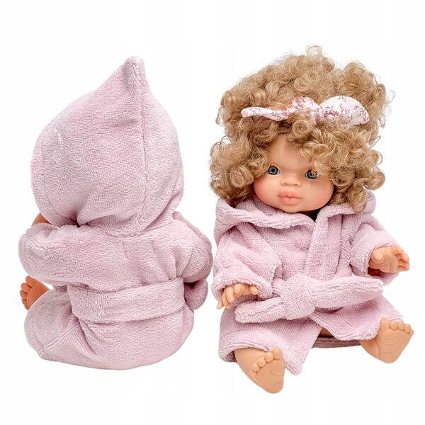Rosa Bademantel für Miniland 38 cm und Paola Reina 34 cm Puppen aus Bambusstoff