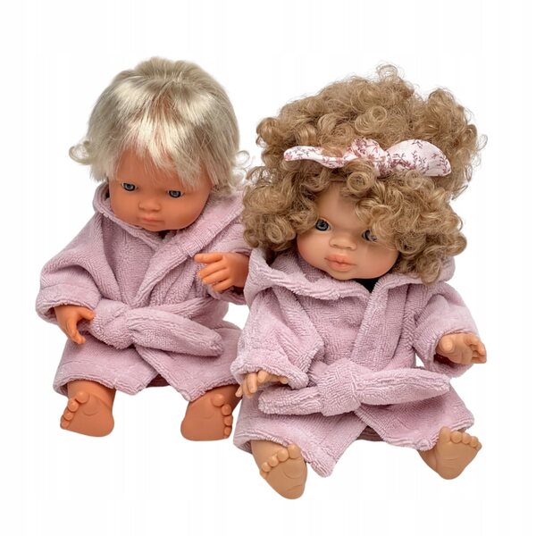 Rosa Bademantel für Miniland 38 cm und Paola Reina 34 cm Puppen aus Bambusstoff
