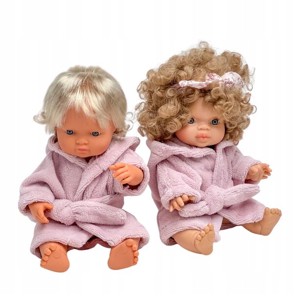 Rosa Bademantel für Miniland 38 cm und Paola Reina 34 cm Puppen aus Bambusstoff