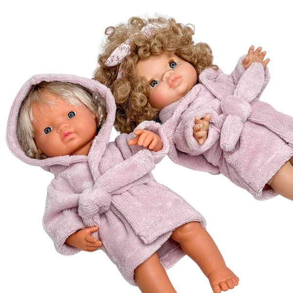 Rosa Bademantel für Miniland 38 cm und Paola Reina 34 cm Puppen aus Bambusstoff