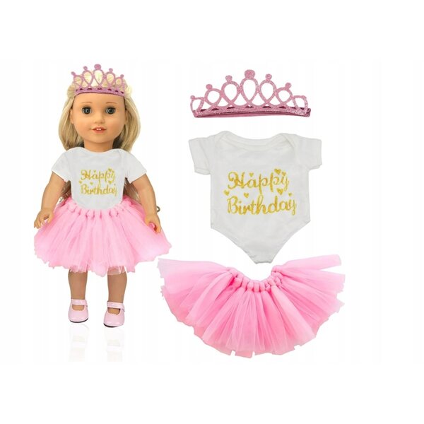 Kleidung für eine 43 cm große Puppe „Happy Birthday“, bestehend aus Rock, Körper und Krone