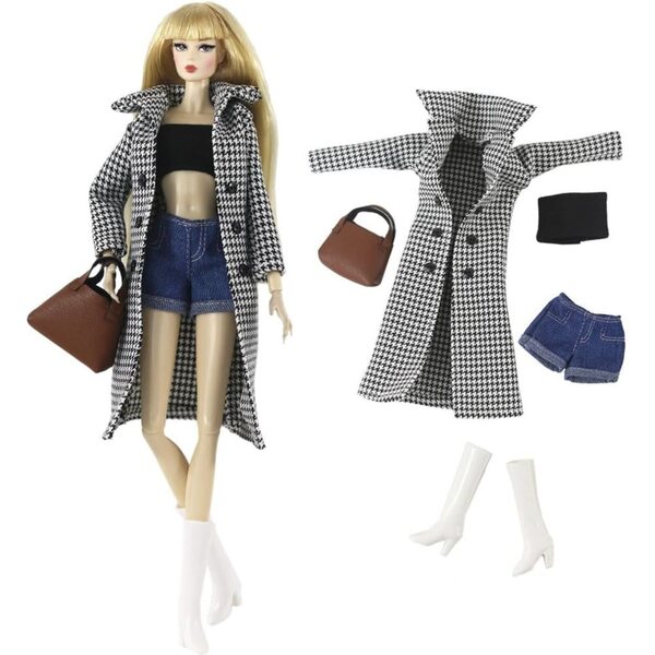 Kleidung für amerikanische Puppe 30 cm – 5-teiliges Freizeitset mit Mantel und Accessoires