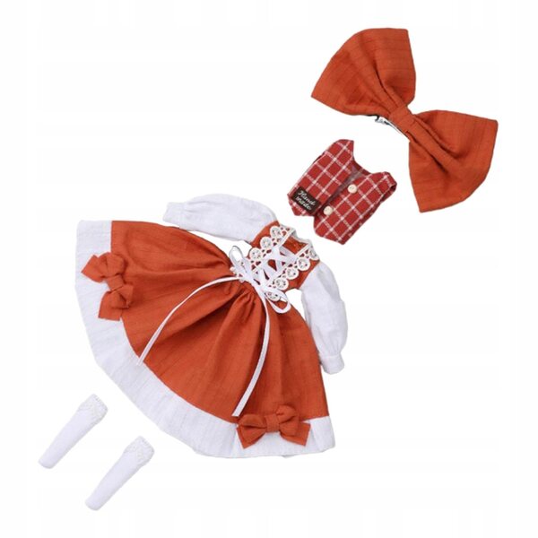 Kleidungsset für 1:6-BJD-Puppen mit orangefarbener Bluse und Accessoires