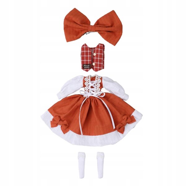 Kleidungsset für 1:6-BJD-Puppen mit orangefarbener Bluse und Accessoires