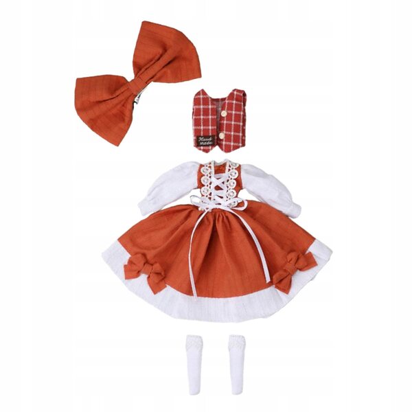 Kleidungsset für 1:6-BJD-Puppen mit orangefarbener Bluse und Accessoires