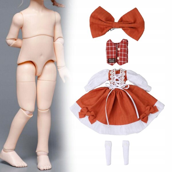 Kleidungsset für 1:6-BJD-Puppen mit orangefarbener Bluse und Accessoires