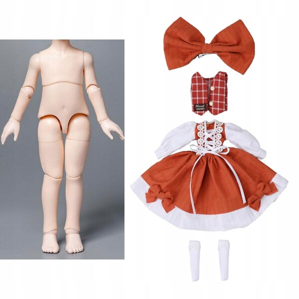 Kleidungsset für 1:6-BJD-Puppen mit orangefarbener Bluse und Accessoires
