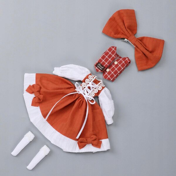 Kleidungsset für 1:6-BJD-Puppen mit orangefarbener Bluse und Accessoires