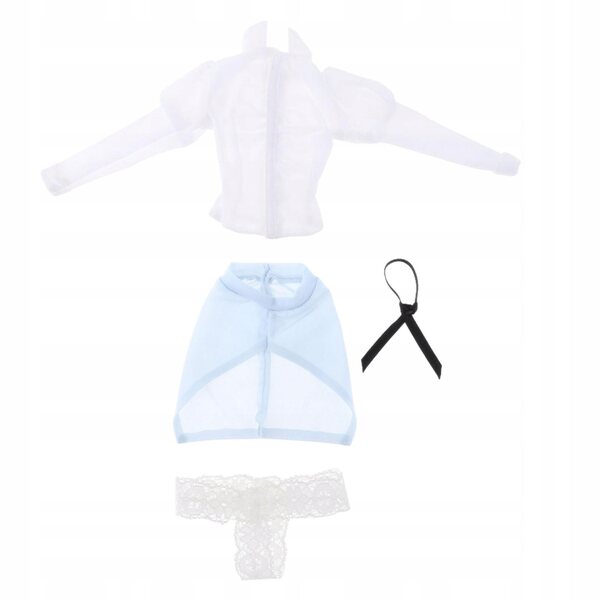 Bekleidungsset für 1/6 Puppen – blaue Bluse, Rock und Accessoires