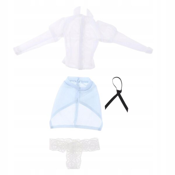 Bekleidungsset für 1/6 Puppen – blaue Bluse, Rock und Accessoires