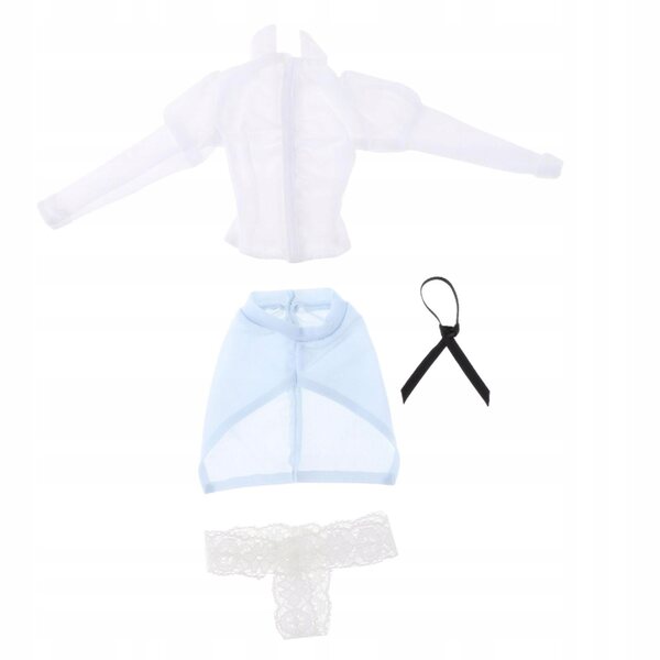 Bekleidungsset für 1/6 Puppen – blaue Bluse, Rock und Accessoires