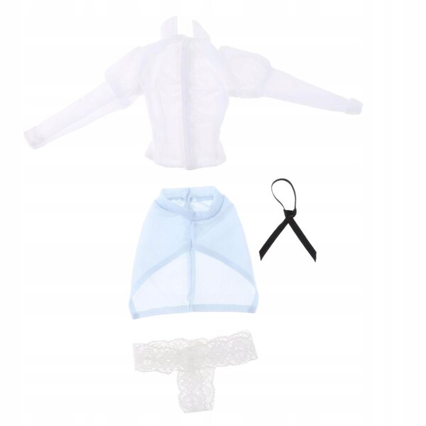Bekleidungsset für 1/6 Puppen – blaue Bluse, Rock und Accessoires