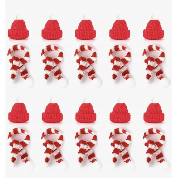 Set 20 Mini Cappelli e Sciarpe Natalizie per Bottiglie e Decorazioni Festive
