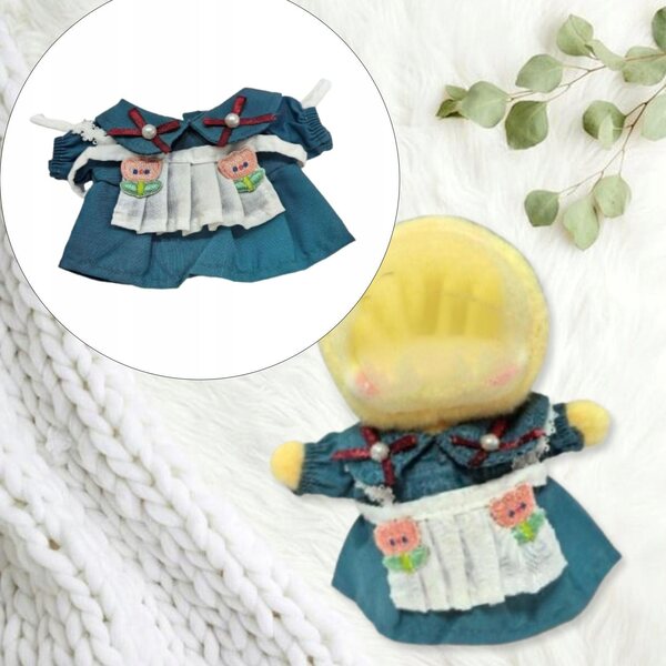 Kleid für Kellnerin-Puppe, 15 cm, Kleid mit weicher und lustiger grüner Schürze