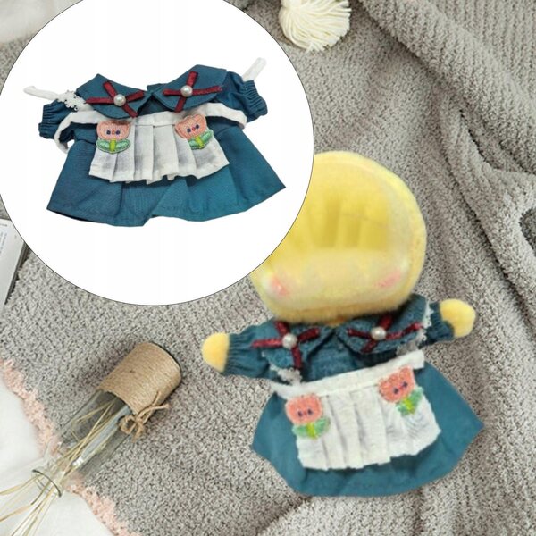 Kleid für Kellnerin-Puppe, 15 cm, Kleid mit weicher und lustiger grüner Schürze