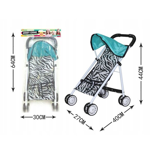 Poussette pliante pour poupées et peluches avec baldaquin coloré, pour enfants à partir de 3 ans