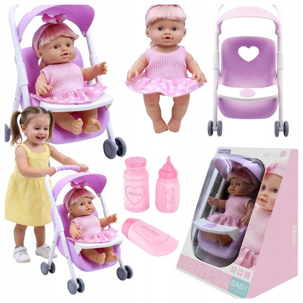 Poppenwagenset met pasgeboren pop en interactieve accessoires