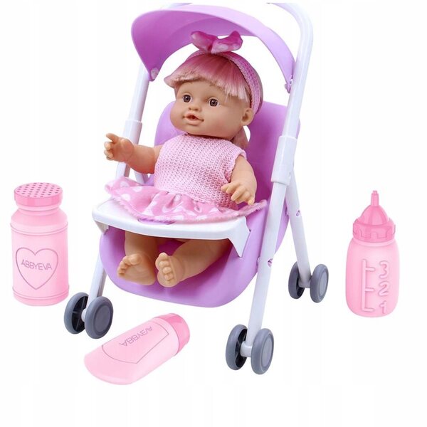 Set Carrozzina per Bambole con Bambola Neonato e Accessori Interattivi