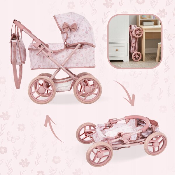 Kinderplay Puppenwagen mit tiefem Haken, Tasche und leisen Rädern