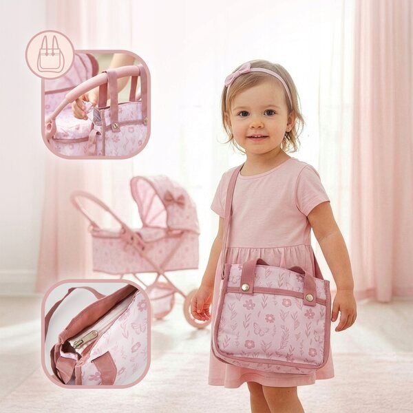 Kinderplay Puppenwagen mit tiefem Haken, Tasche und leisen Rädern