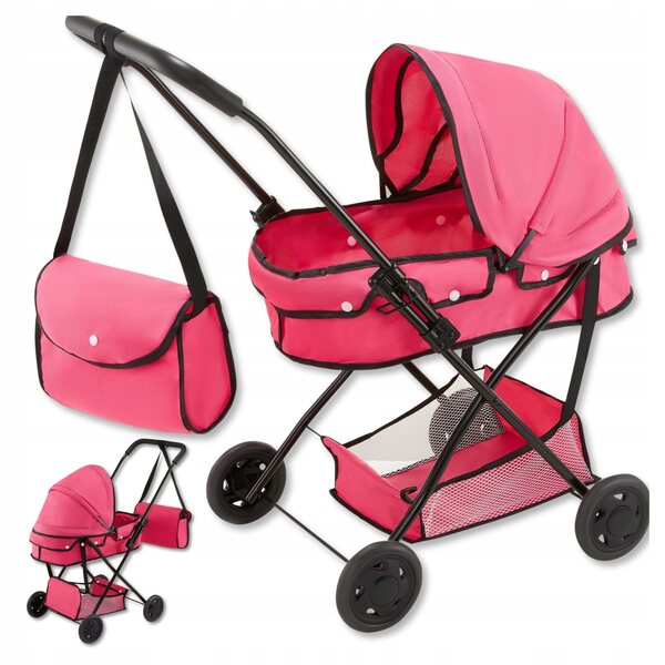 Diepe poppenwagen met inklapbaar frame en rubberen wielen, licht en groot