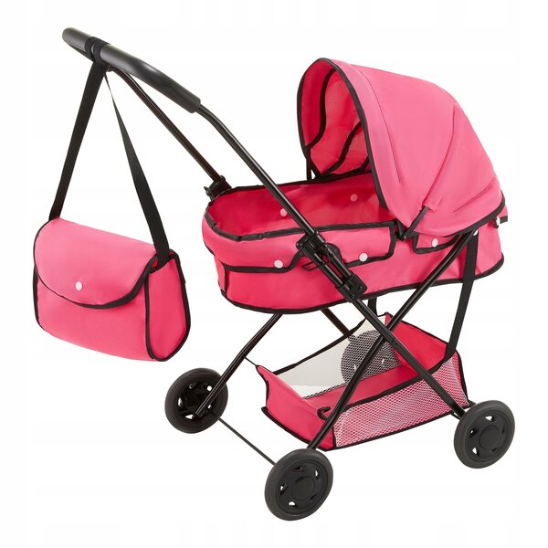 Diepe poppenwagen met inklapbaar frame en rubberen wielen, licht en groot
