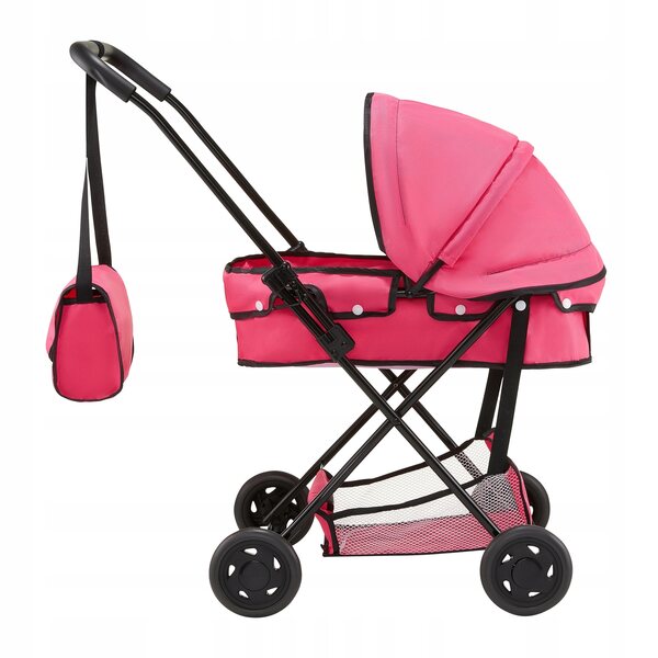 Diepe poppenwagen met inklapbaar frame en rubberen wielen, licht en groot