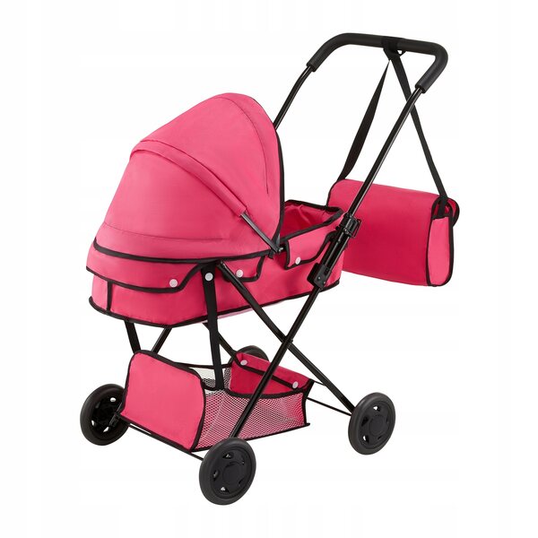 Diepe poppenwagen met inklapbaar frame en rubberen wielen, licht en groot