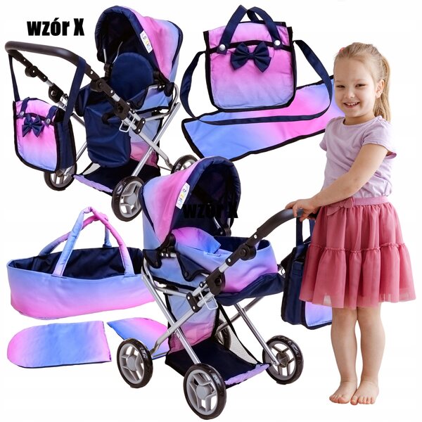 3-in-1-Kinderwagen für Doris-Puppen mit Gondel, Kinderwagen, Tasche und Klappbett