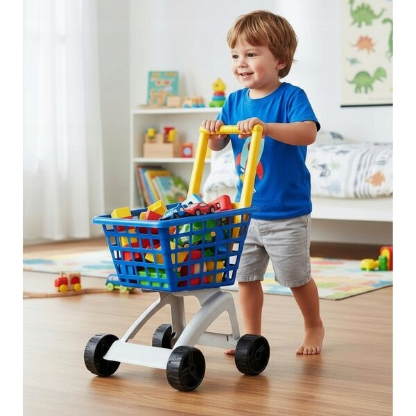 Blauer Spielzeug-Supermarktwagen für Kinder ab 3 Jahren aus Kunststoff