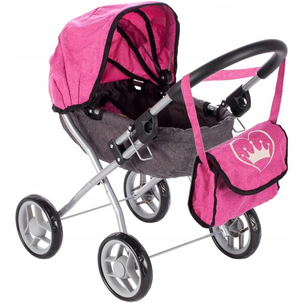 MalPlay Princess Deep Puppenwagen mit verstellbarem Verdeck und Tasche