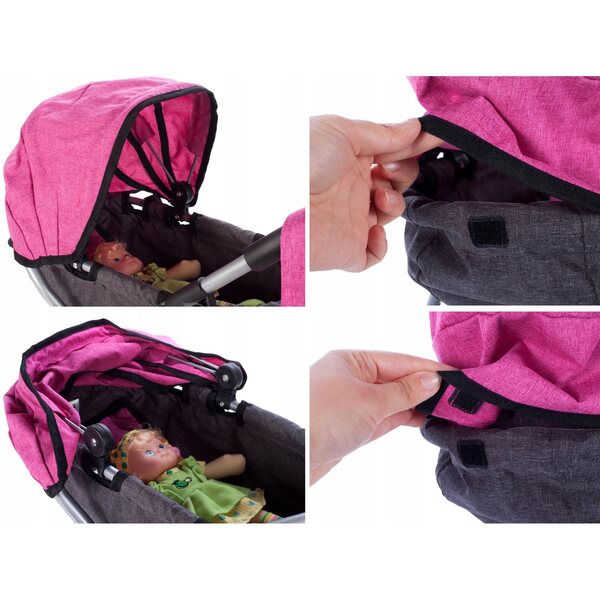 Passeggino per Bambole MalPlay Princess Profondo con Cappottina Regolabile e Borsa