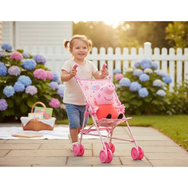 Ein Kinderwagen für Gabi- und Peppa Pig-Puppen, perfekt zum Laufenlernen und mit viel Spaß