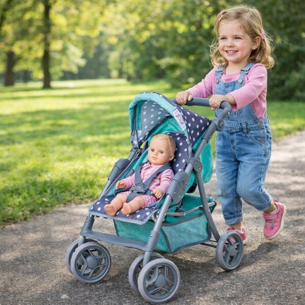 Großer Doris XXL Puppenwagen mit Lenkrädern und klappbar