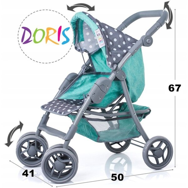 Großer Doris XXL Puppenwagen mit Lenkrädern und klappbar