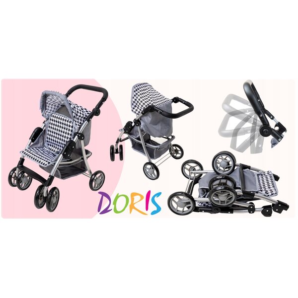 Großer Doris XXL Puppenwagen mit Lenkrädern und klappbar